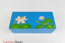 Blue rectangular lacquer box with the hinge engraved with lotus pond 10*22*H8cm